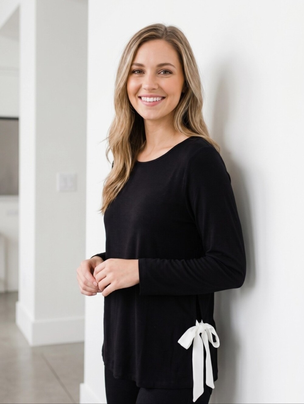 ANTHROPOLOGIE PEBBLE & STONE SIDE BOW BLOUSE TOP SZ M